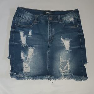 Wax Jean Distress Mini Skirt Medium